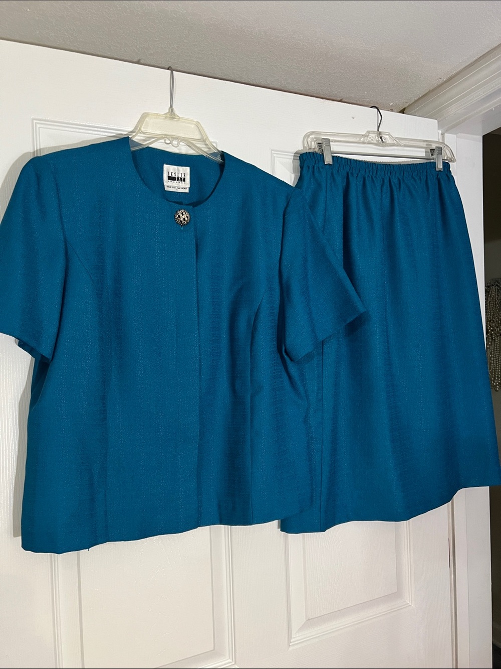 Leslie Fay Teal Jacket and Skirt Set